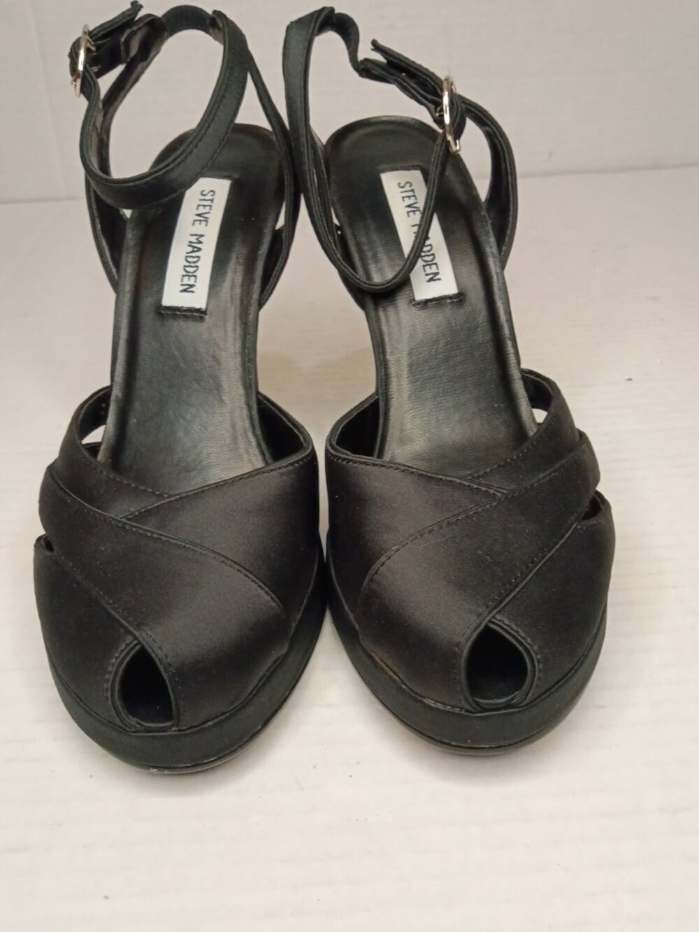 Steve Madden Lacie Black Satin Platform Heels Women’s Size 7.5